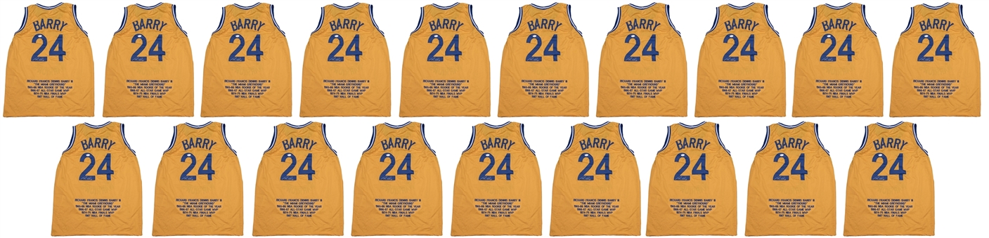 Lot of (19) Rick Barry Autographed Golden State Warriors Stat Jerseys (JSA)